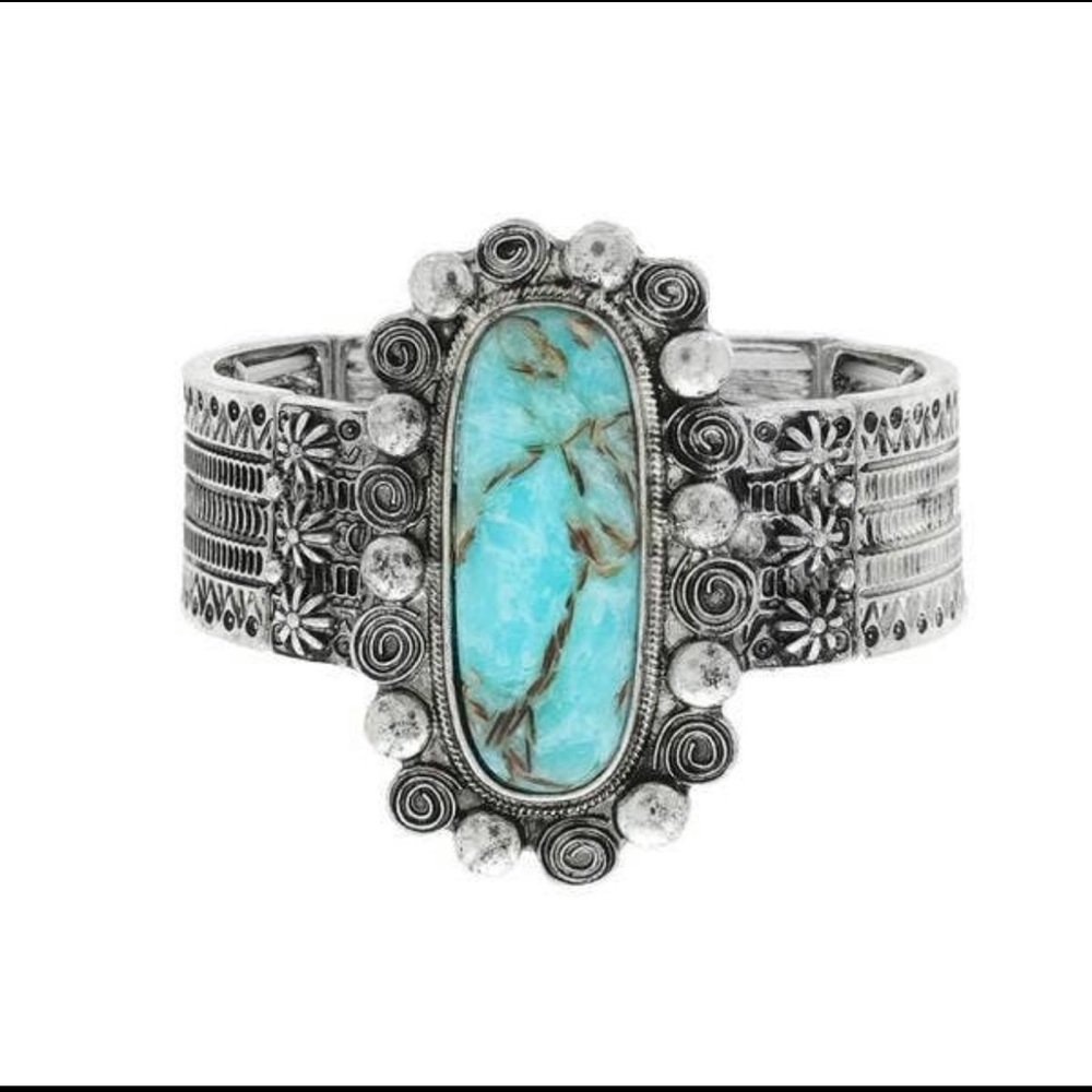 Turquoise stone stretch cuff bracelet